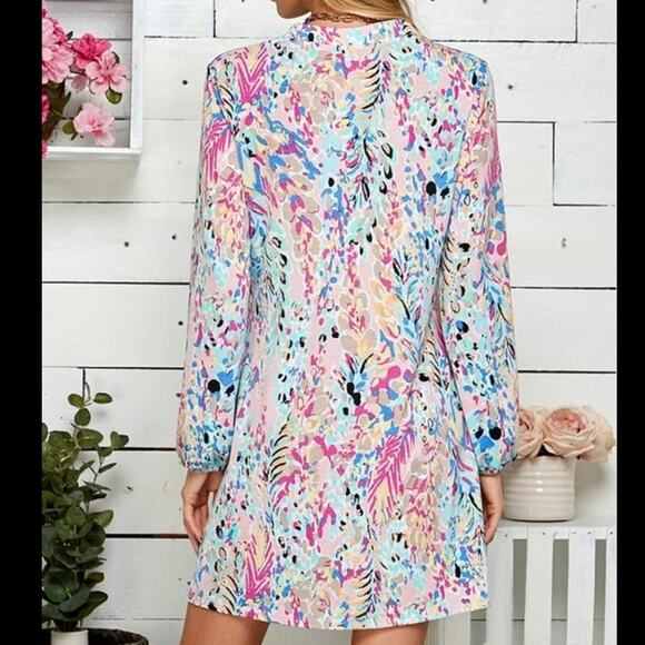 Blush Floral Long Sleeve Dress Women’s Size Large L Transitional Spring Beachy - Picture 2 of 11